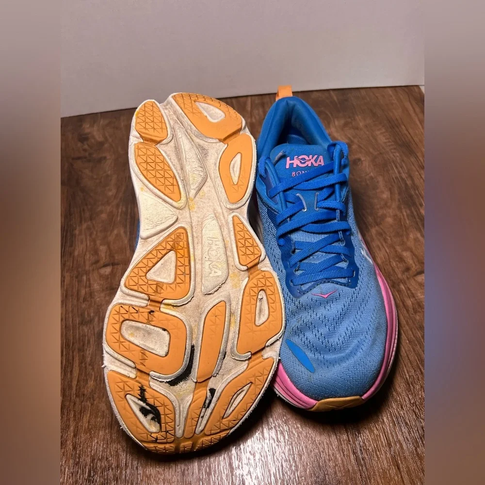 Hoka Womens Bondi 8 Running Coastal Sky All Aboard Sneakers Shoes Blue Pink 8.5B_4